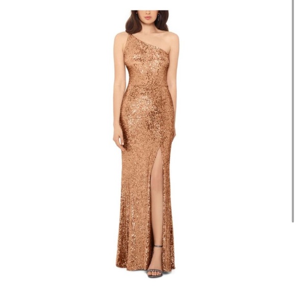 Xscape Gold Sequin Prom Dress - Picture 1 of 6